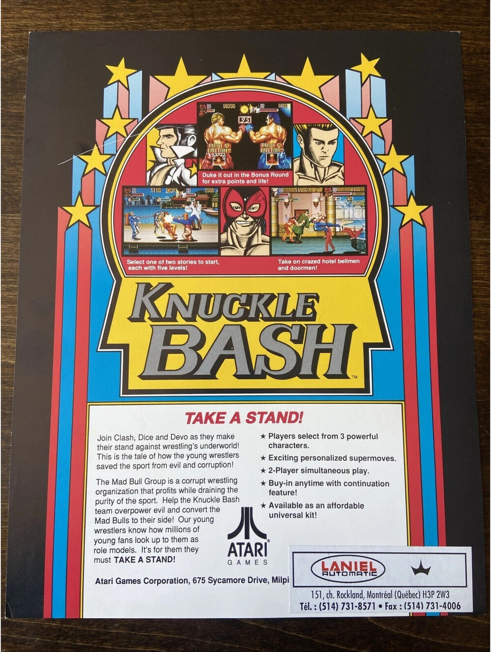 Knuckle Bash Video Arcade Machine Flyer Ad Promo Insert Brochure Original Atari